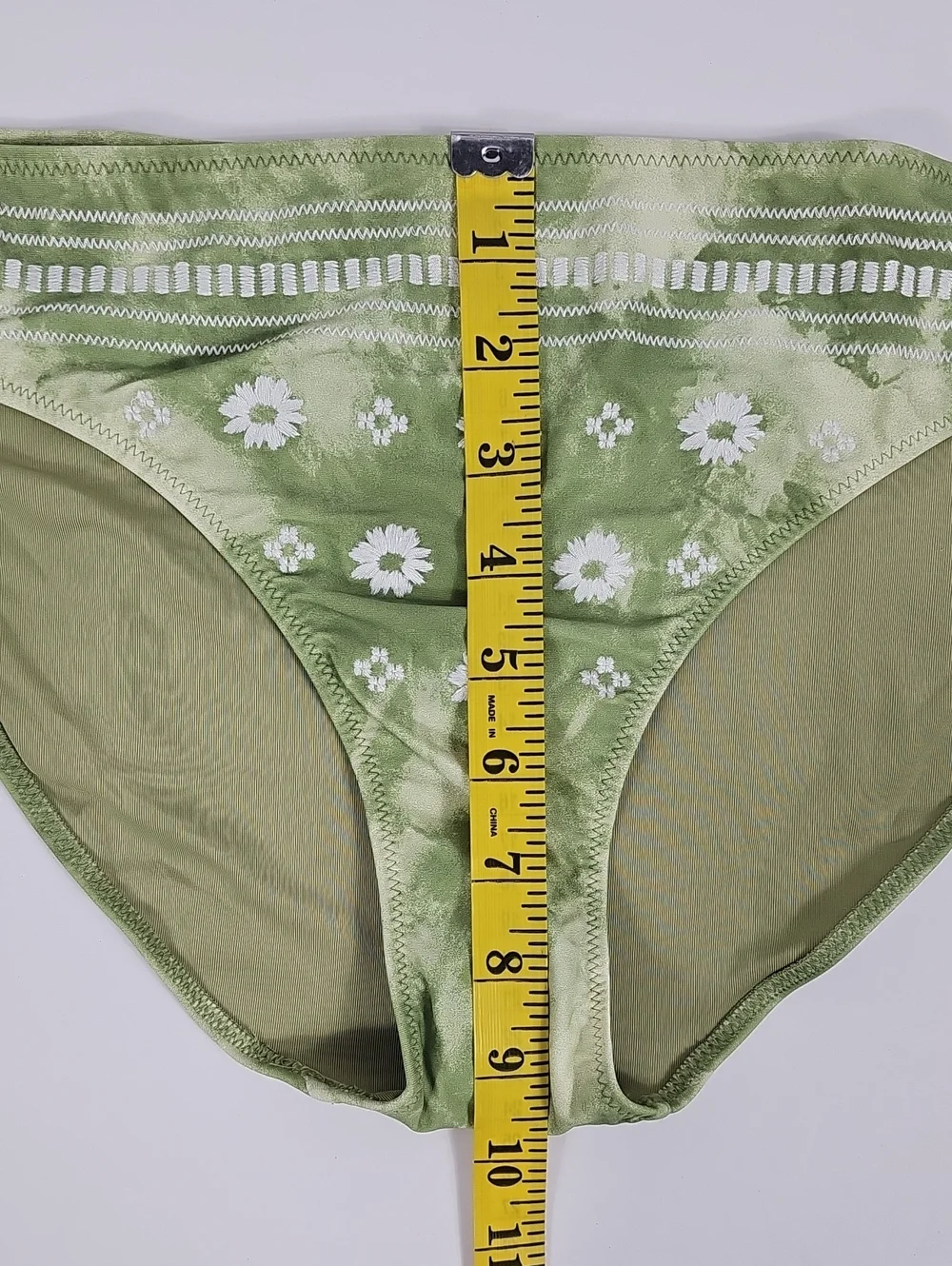 NWT Aerie Green Tie Dye Daisy Embroidered Bikini Bottom Size L Swim Boho Earthy